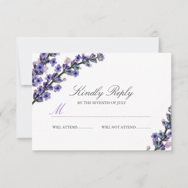 Elegante Boda de Lavanda RSVP (Anverso)