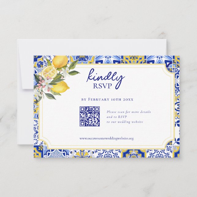 Elegante Boda de limón mediterráneo código QR RSVP (Anverso)