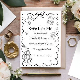 Elegante boda de mano dibujada Guardar la tarjeta 