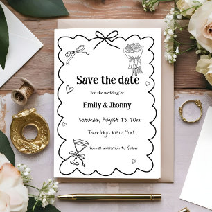 Elegante boda de mano dibujada Guardar la tarjeta