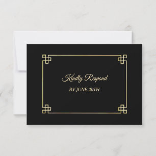 Elegante Boda de marco dorado negro RSVP