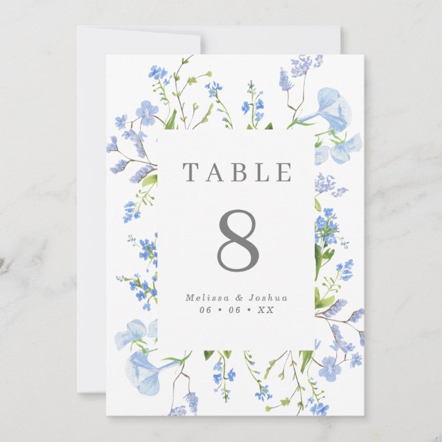 Elegante Boda de marco floral azul claro (5x7) (Anverso)