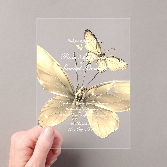 Elegante Boda de mariposa dorada Invitación acríli (Insitu (portátil))