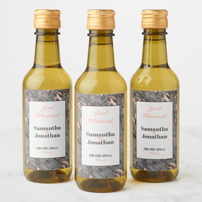 Elegante Boda De Mármol Rosa Gris (Botellas)