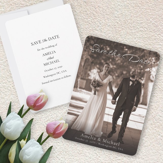 Elegante Boda De Marrón Retro Guardar La Tarjeta D (Retro Maroon Save The Date Card)