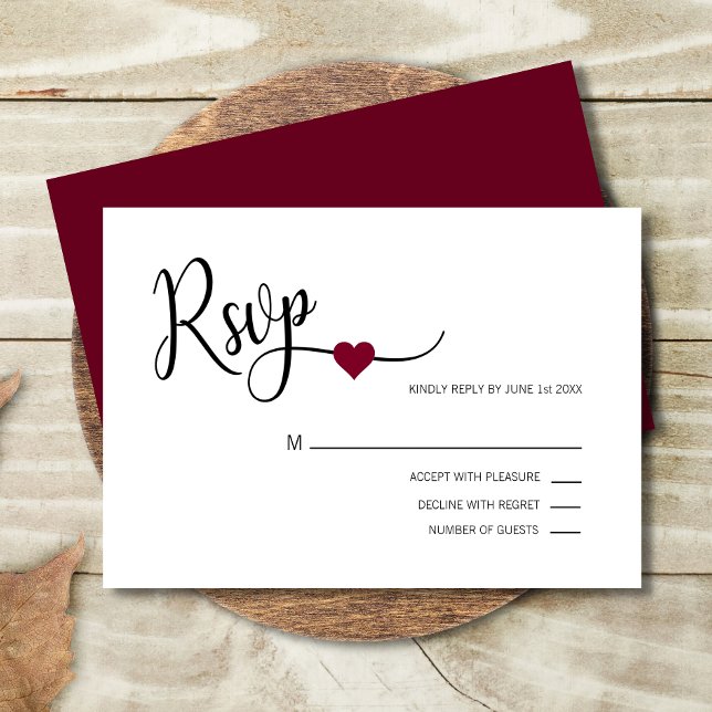 Elegante Boda de menú BURGUNDY y White RSVP (Subido por el creador)