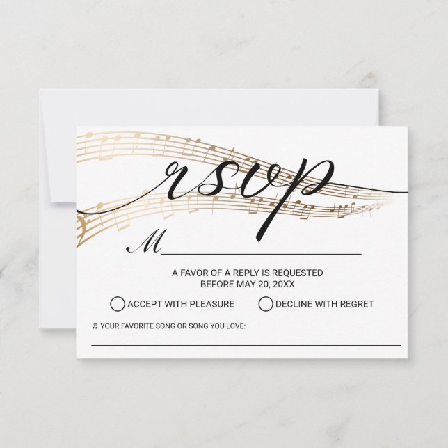 Elegante Boda de música Solicitud de canción RSVP (Anverso)