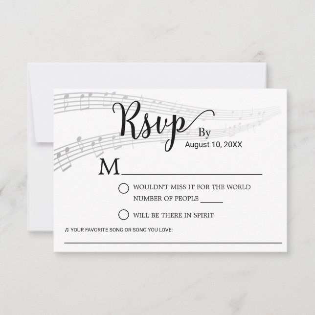 Elegante Boda de música Solicitud de canción RSVP (Anverso)