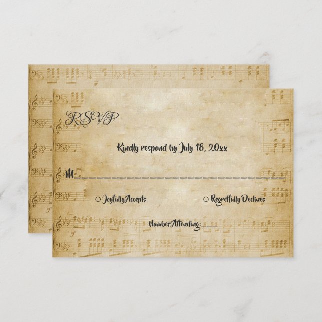 Elegante Boda de notas de música de chapa retro vi (Anverso / Reverso)