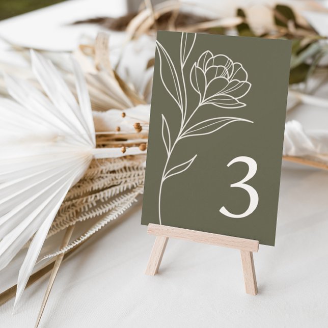 Elegante Boda de oliva floral Número de tarjetas (Subido por el creador)