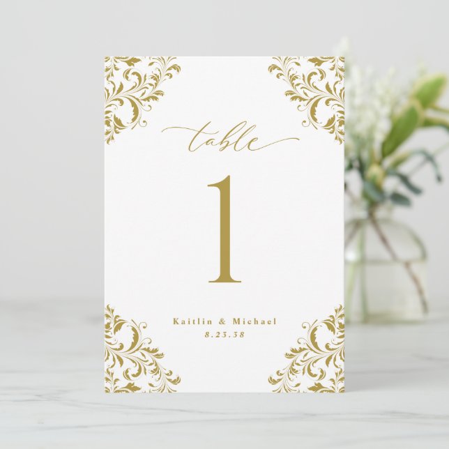 Elegante Boda de oro 5x7 Tarjetas de números de ta (Anverso de pie)