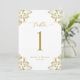 Elegante Boda de oro 5x7 Tarjetas de números de ta