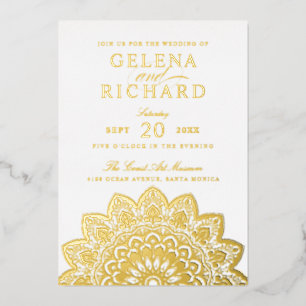 Elegante Boda de oro Mandala Invitación al Relieve