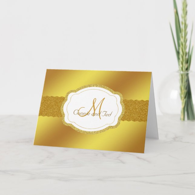 Elegante Boda de oro Monograma - Tarjeta de agrade (Anverso)