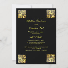 Elegante Boda de oro negro Invitación