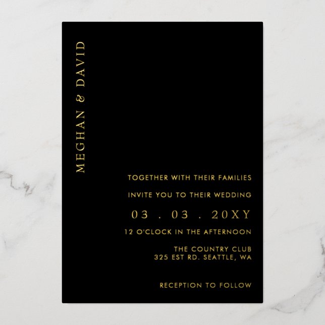 Elegante Boda de oro negro invitación al Relieve m (Anverso)