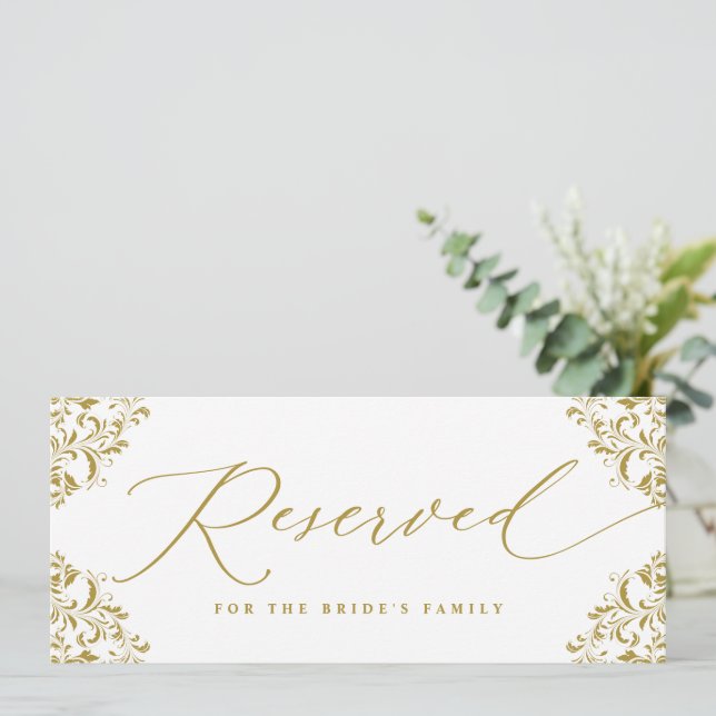 Elegante Boda de Oro Silla reservada o Rótulo de F (Anverso de pie)