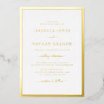 Elegante Boda de oro simple invitación al Relieve<br><div class="desc">Sencilla y elegante,  esta invitación formal a la boda incluye un elegante borde y un elegante guión caligráfico presionado en Relieve metalizado de oro real.</div>