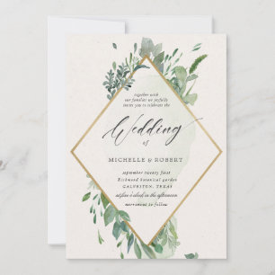 elegante boda de oro verde invitación