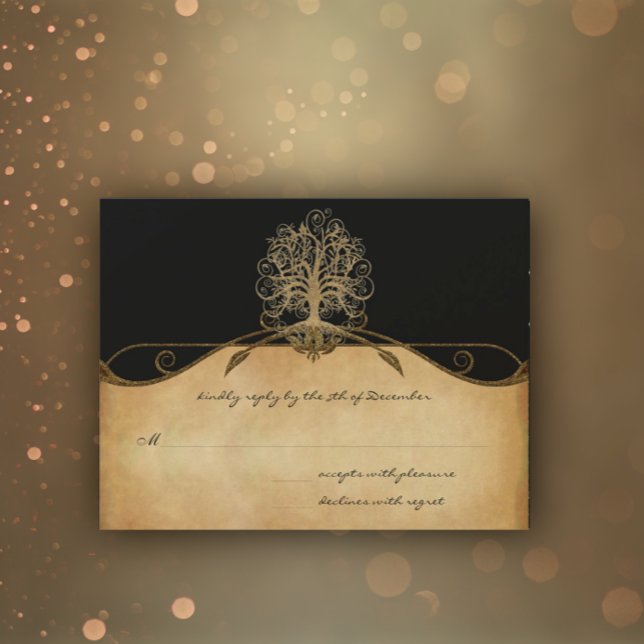 Elegante Boda de Oro y Negro RSVP del Árbol (Subido por el creador)