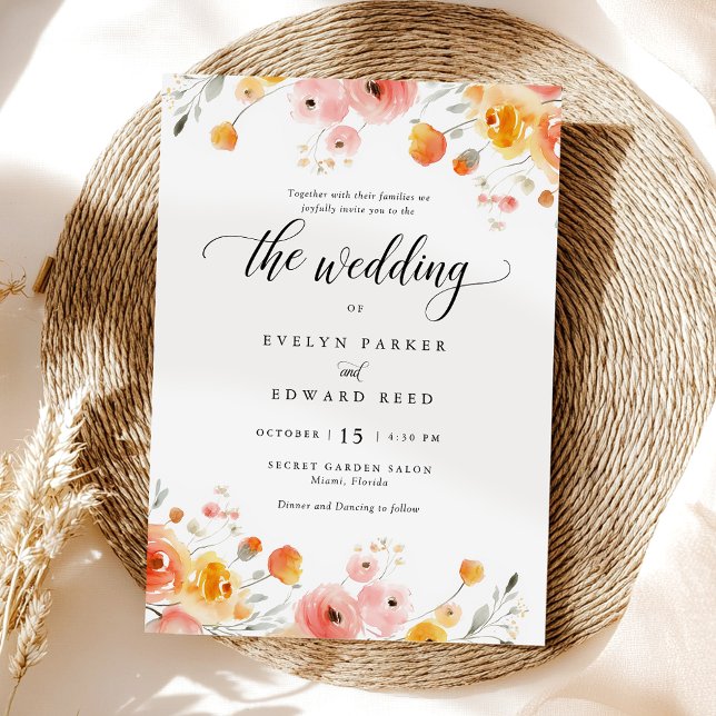 Elegante Boda de Otoño Acuarela Invitación Floral (Subido por el creador)