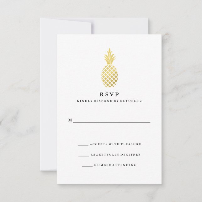 Elegante Boda de Piña Dorada RSVP (Anverso)