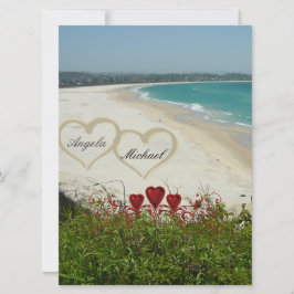 Elegante Boda de Playa Invitación Corazones Rojos