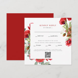 Elegante Boda de Plaza Floral Roja Código QR RSVP