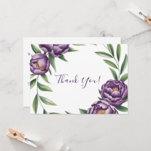 Elegante Boda de Purple Peonies Tarjeta de agradec