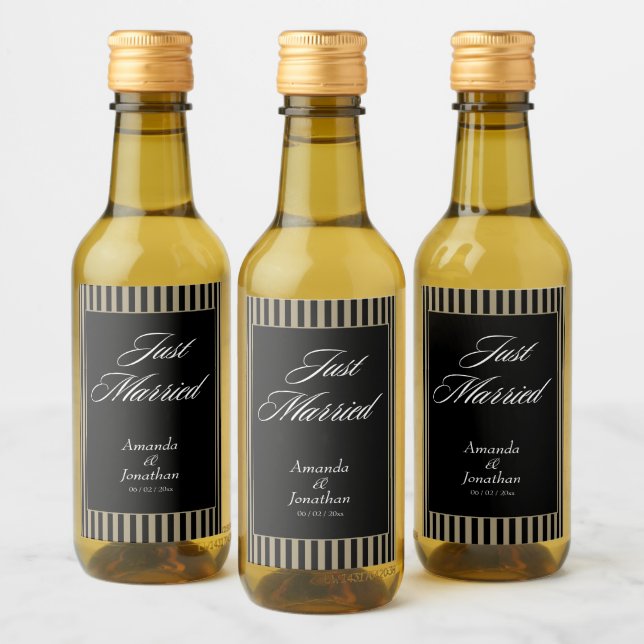 Elegante Boda de rayas negras y verdes Mini (Botellas)