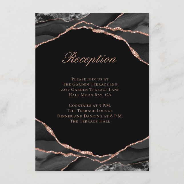 Elegante boda de recepción con ágata negra y oro r (Anverso)