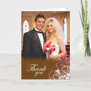 Elegante boda de remolinos rosados gracias tarjeta