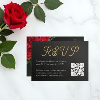 Elegante Boda de Rosas QR Código Tarjeta RSVP