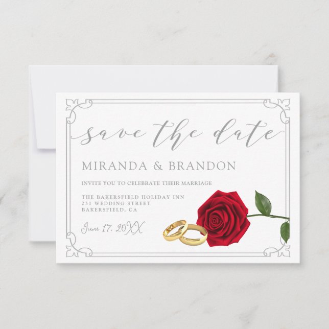 Elegante boda de rosas rojas Guardar la tarjeta de (Anverso)