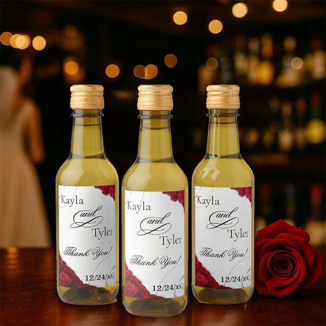 Elegante Boda de Rosas Rojas Script (Elegant Script Red Roses Wedding Wine Labels)
