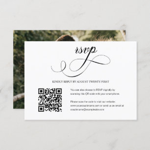 Elegante Boda de script QR Código Tarjeta RSVP de