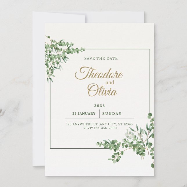 Elegante Boda de Verdor Guardar la tarjeta de fech (Anverso)