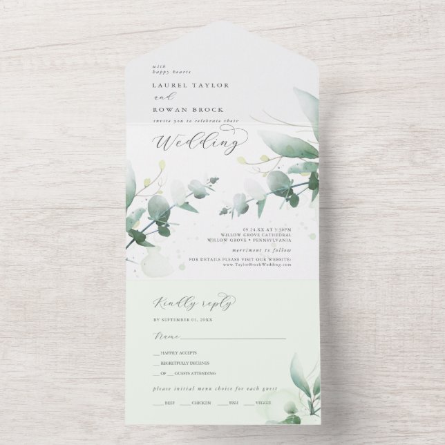 Elegante Boda de Verdor Todo En Una Invitación (Interior)