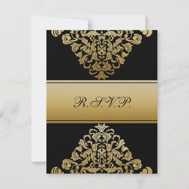 elegante boda dorada negra RSVP (Anverso)