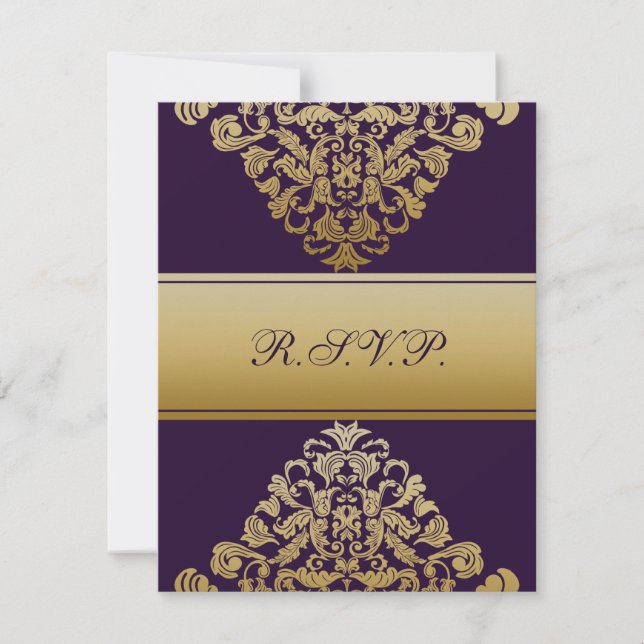 elegante boda dorada púrpura RSVP (Anverso)
