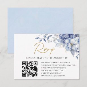 Elegante Boda dorado Dusty Blue código QR RSVP