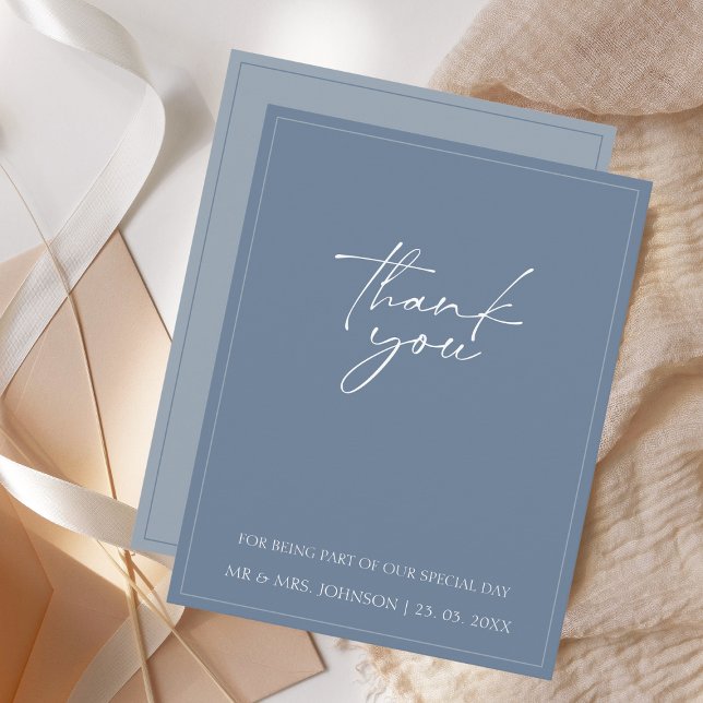 Elegante Boda Dusty Blue Script Tarjeta de agradec (Subido por el creador)