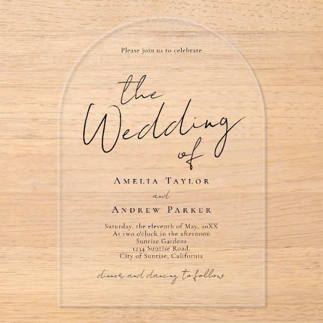 Elegante Boda en forma de arco Invitación acrílica (Anverso)