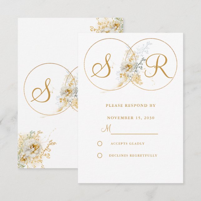 Elegante Boda en Monograma de Oro RSVP (Anverso / Reverso)