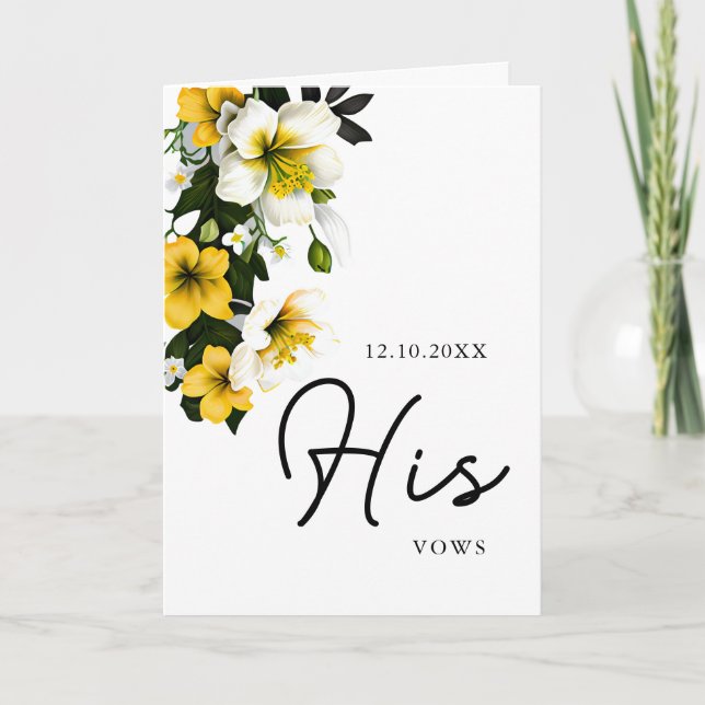 Elegante Boda floral amarillo con tarjeta Vows (Anverso)