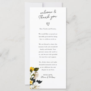 Elegante Boda floral amarillo tarjeta de agradecim