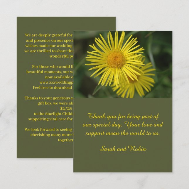 Elegante Boda floral amarillo tarjeta de agradecim (Anverso / Reverso)