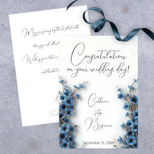 Elegante Boda Floral Azul Felicitaciones