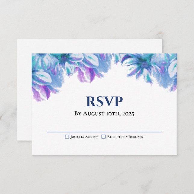 Elegante Boda Floral Azul RSVP (Anverso / Reverso)