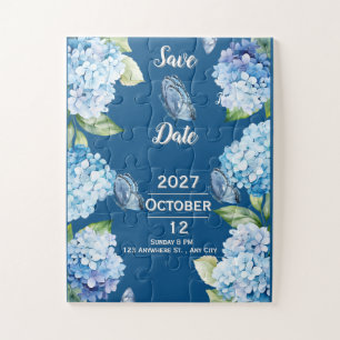 Elegante boda floral azul salva el rompecabezas de